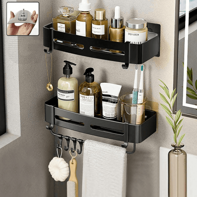 2Tier Shower Shelf Bathroom Storage Shelf Rack Basket Organiser Tidy With Hook
