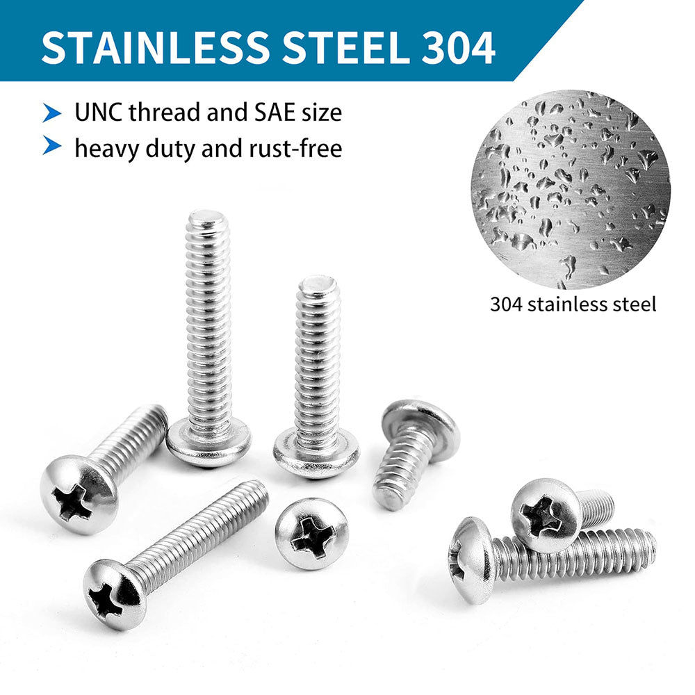 870 Pcs Phillips Pan Head Screws Nuts Bolts and Flat Washers Assortment Set - HomeDIYer