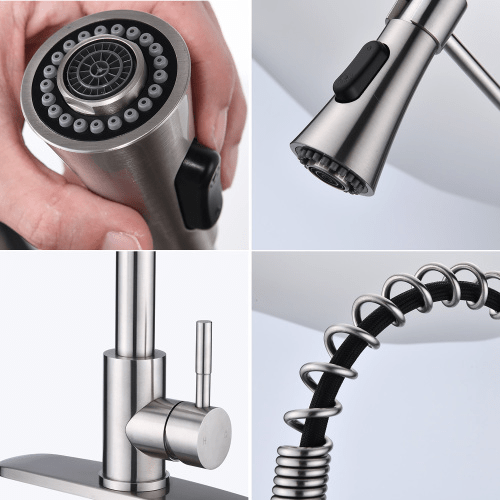 Brushed Nickel Single Handle Commercial Modern Spring High Arc Kitchen Faucet Water Filter System Bends as You Want - HomeDIYer