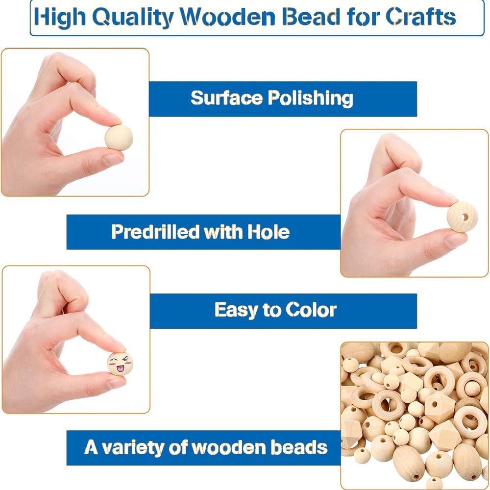416 Pcs Natural Round Wood Beads Combination Set for DIY Crafts Garland Jewelry - HomeDIYer