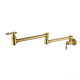 Wall Mount Folding Kitchen Pot Filler Faucet – Brushed Gold Brass Pot Filler with Dual Handles, 360° Swivel Arm &amp; Aerator | Space-Saving Stove Faucet