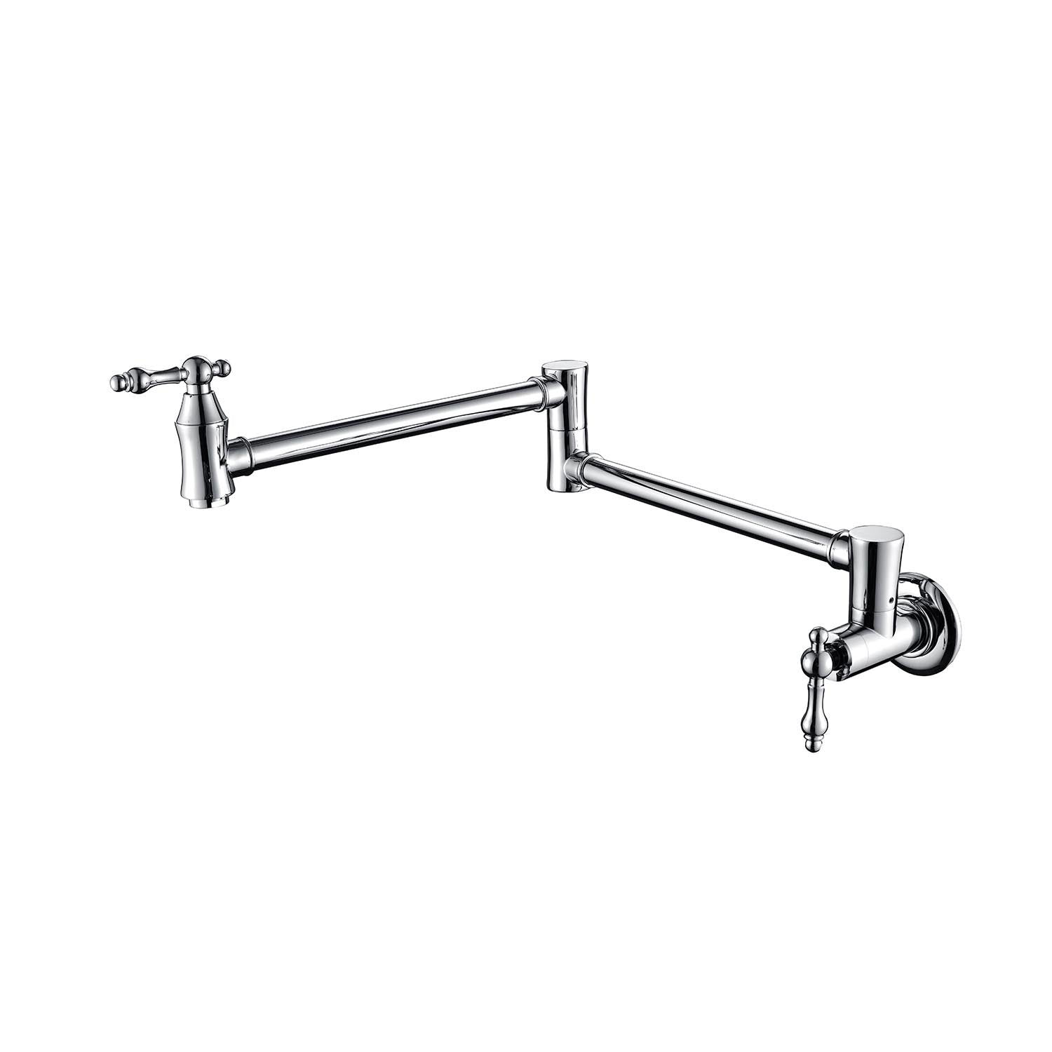 Wall Mount Folding Kitchen Pot Filler Faucet – Chrome Brass, 360° Swivel Arm &amp; Dual Handles | Space-Saving Stovetop Water Faucet