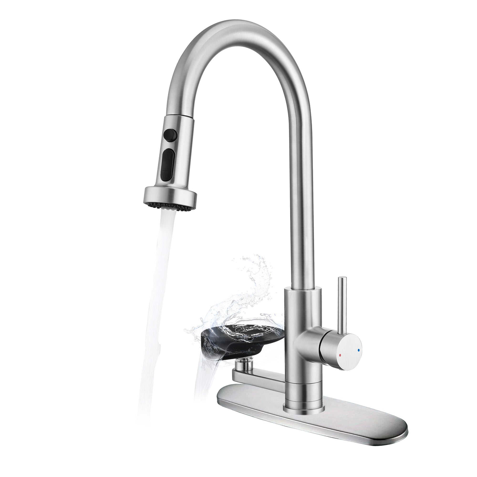 3-in-1 Kitchen Faucet with Press-Type Glass Rinser, High-Arc Pull-Down Sprayer Faucet, 3 Function Spray Mode, Brushed Nickel Finish, for Modern Kitchen Sink