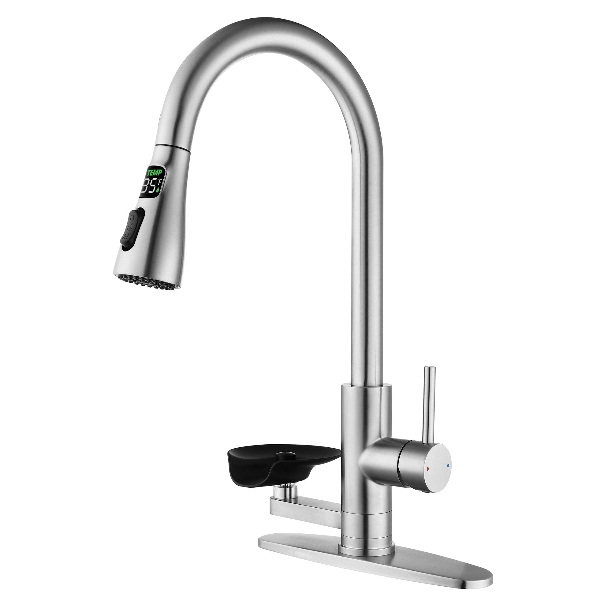 3-in-1 Kitchen Faucet with 3-Color LED Temperature Display, Press-Type Glass Rinser, High-Arc Pull-Down Sprayer, 3 Spray Modes, Brushed Nickel Finish for Modern Kitchen Sink