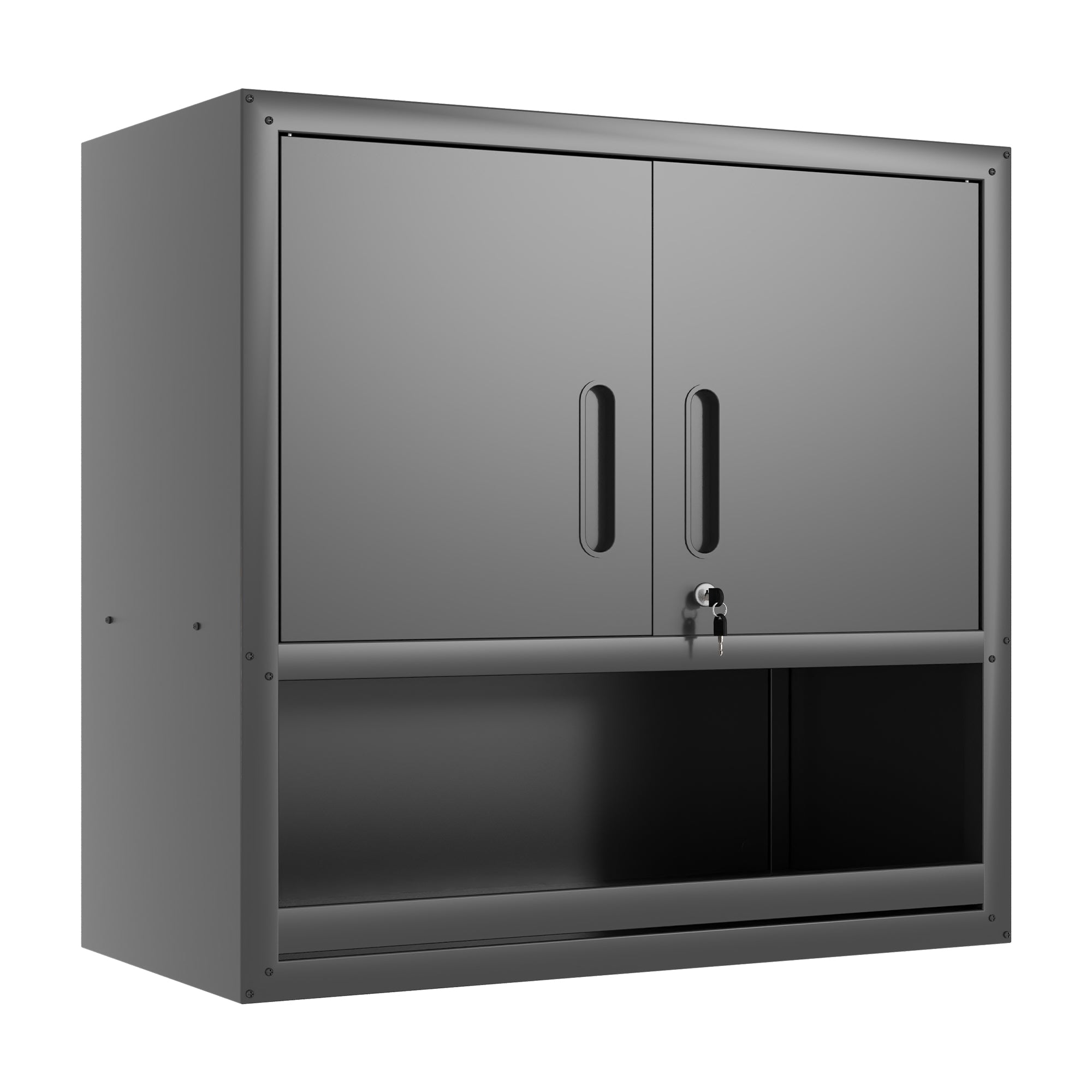 Metal Wall-Mounted Tool Storage Cabinet – Locking Door & Open Drawer for Garage, Warehouse, Office