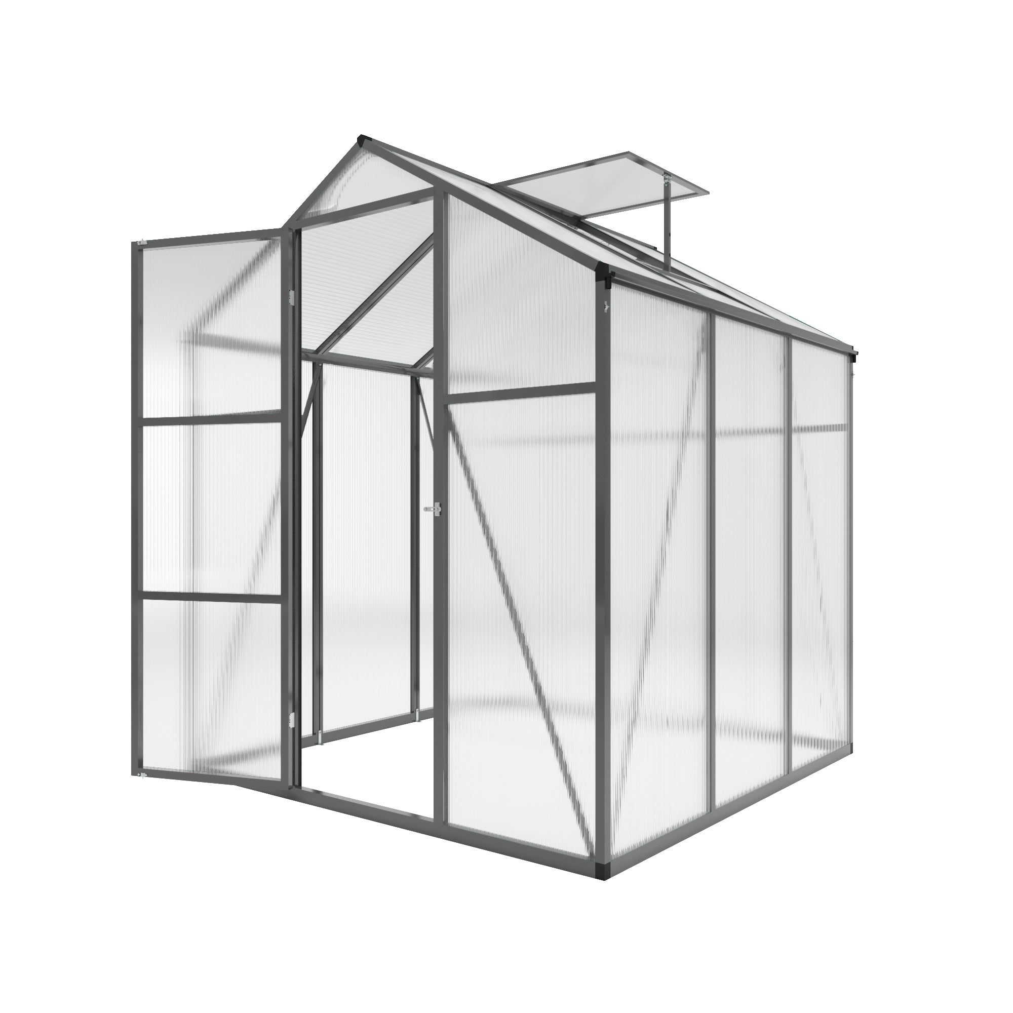 6ft x 6ft Heavy‑Duty Aluminum Walk‑In Greenhouse — Raised Base Polycarbonate Panels & Drainage System Black