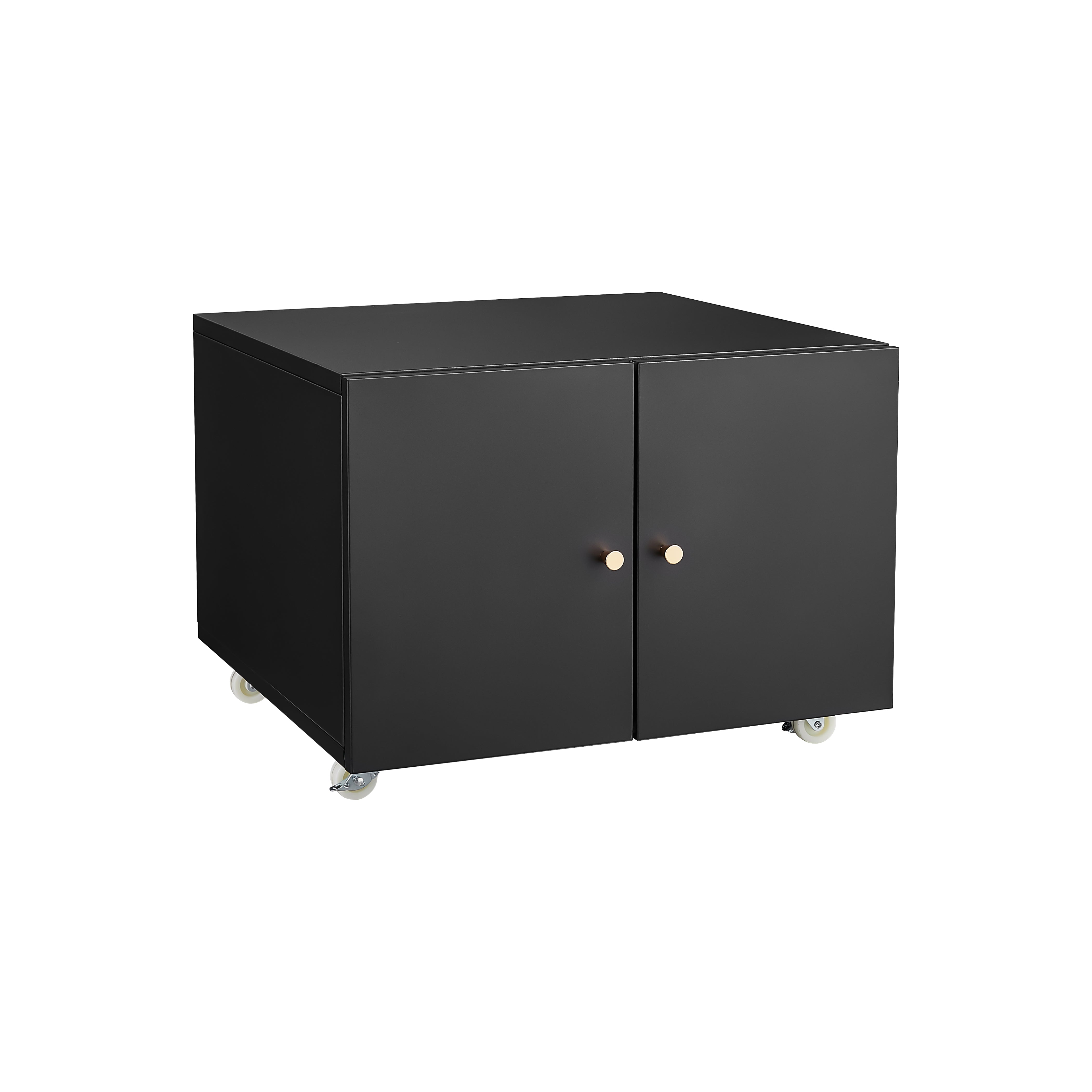 Black Metal Double-Door Printer Cabinet with 360° Lockable Casters, Adjustable Shelves, Waterproof Storage Cabinet for Office / Home / Garage