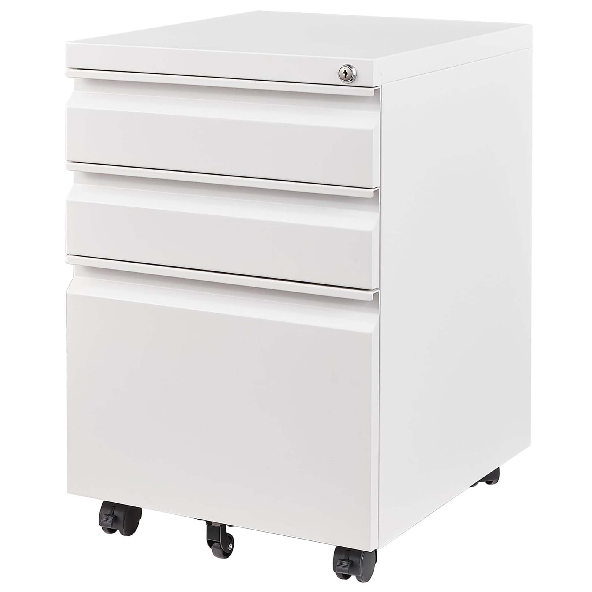 3 Drawer Mobile File Cabinet with Lock,Metal Filing Cabinets for Home Office Organizer Letters/Legal/A4,Fully Assembled Except Wheels,White