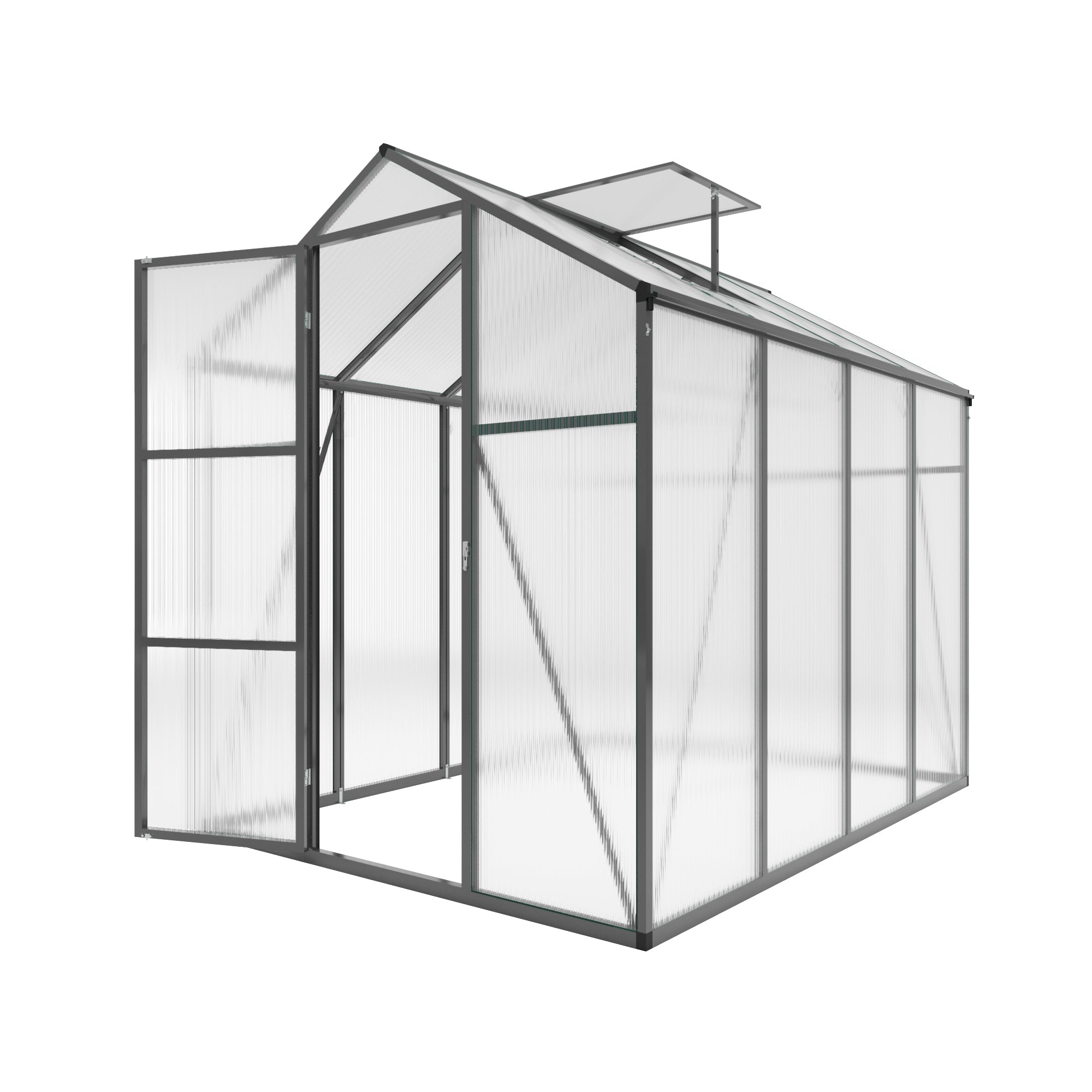 6ft x 8ft Heavy‑Duty Aluminum Walk‑In Greenhouse — Wind‑Resistant Polycarbonate Panels with Raised Base & Drainage System Black