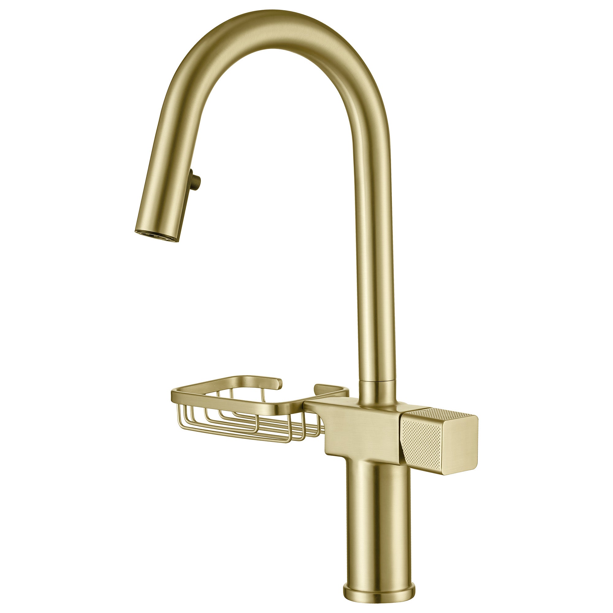 High Arc Pull-Down Kitchen Faucet - Single Hole Stainless Steel, Modern Sink Faucet (Brushed Gold)