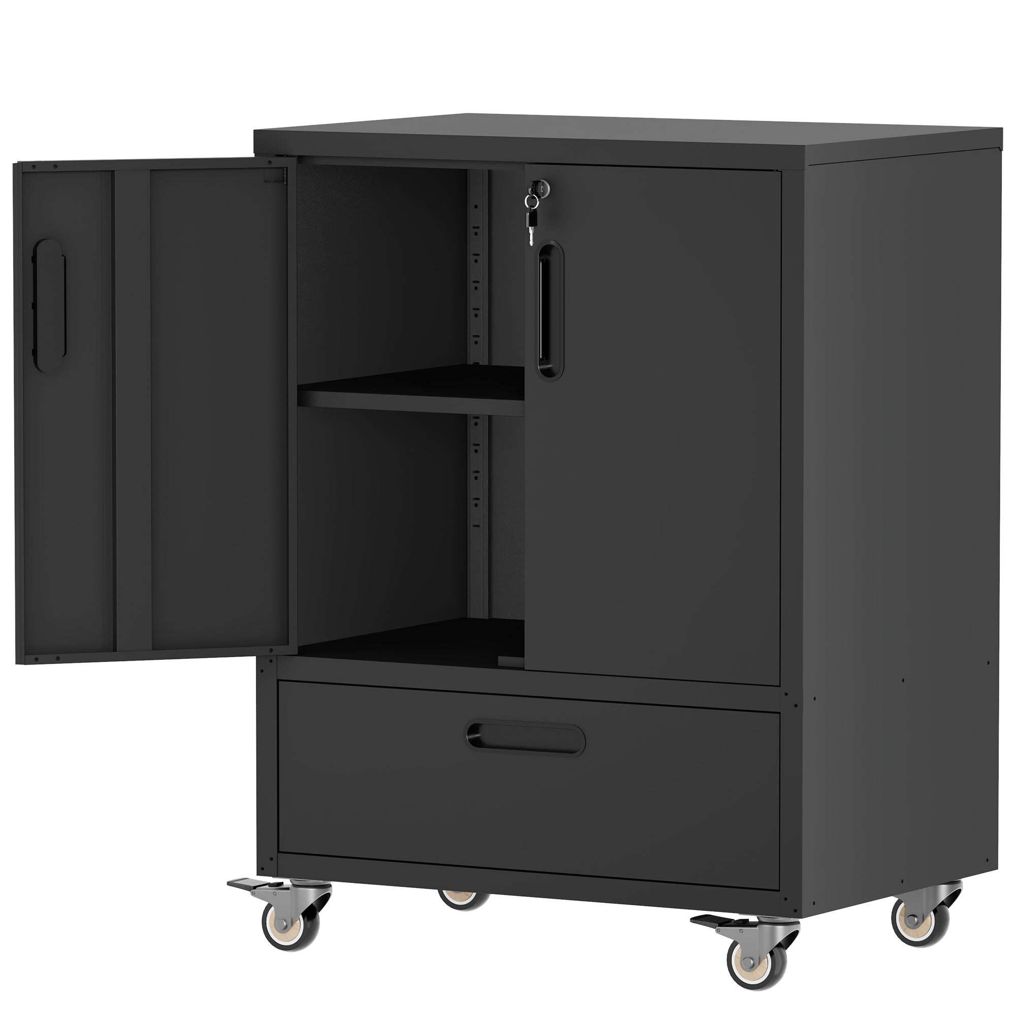 Tool Cart with Wheels, 40" H x 30" W x 20" D, Mobile Tool Cabinet with Lockable Casters & Drawer, Heavy-Duty Steel Storage Organizer for Garage, Workshop, Office - Easy 30-Min Assembly