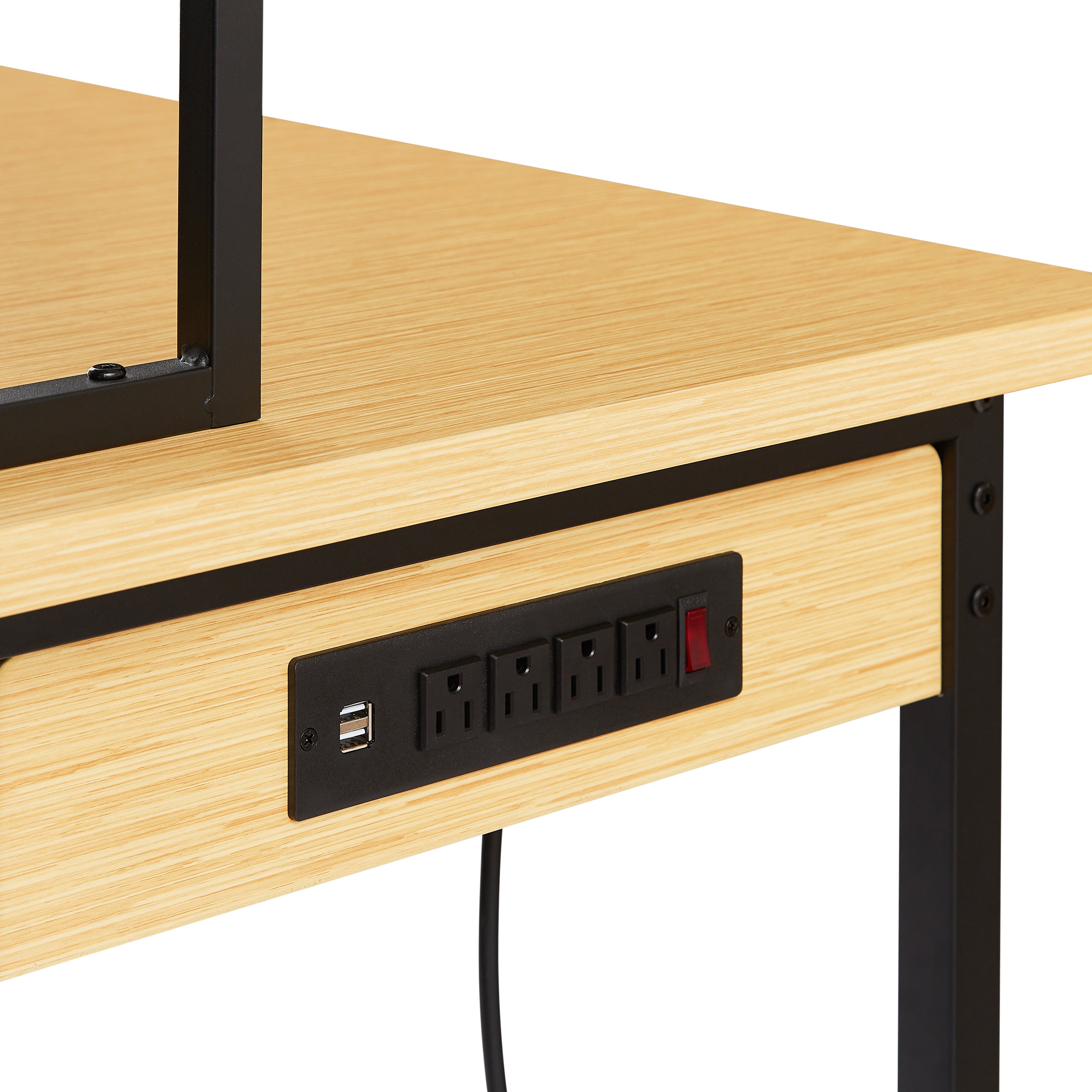 71" Adjustable Rolling Workbench with Pegboard, 1600 lb Capacity, AC Outlets, USB Ports & 18 Hooks, Natural