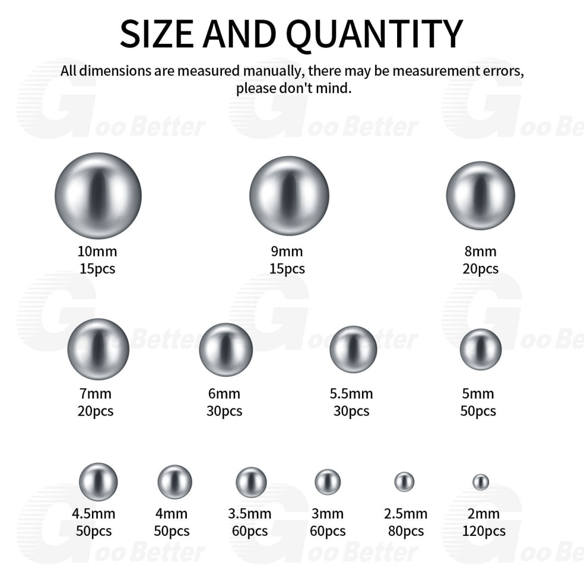 600x Metric Precision Steel Bearing Balls Assorted Stainless Steel Loose Bicycle - HomeDIYer