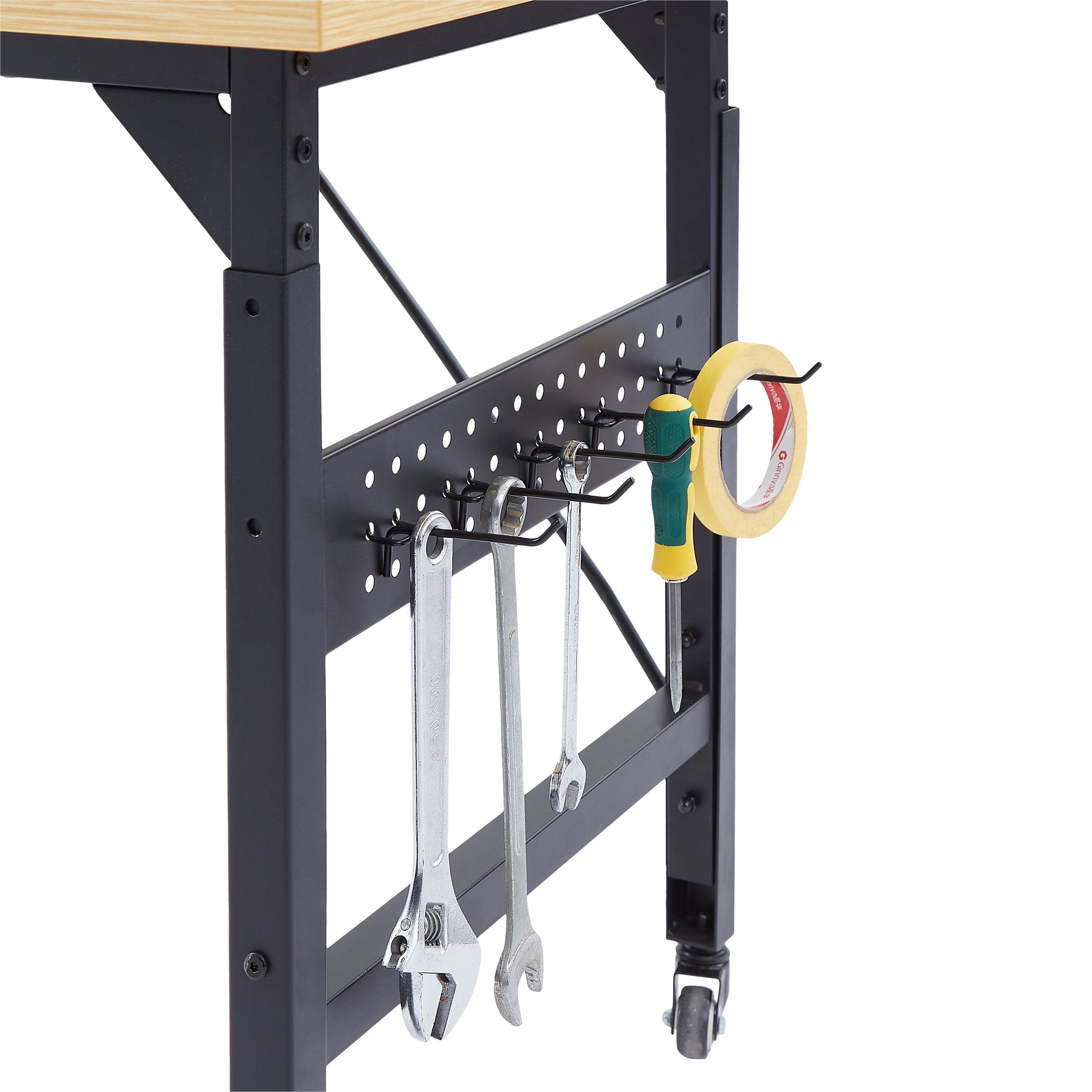 71" Adjustable Rolling Workbench with Pegboard, 1600 lb Capacity, AC Outlets, USB Ports & 18 Hooks, Natural