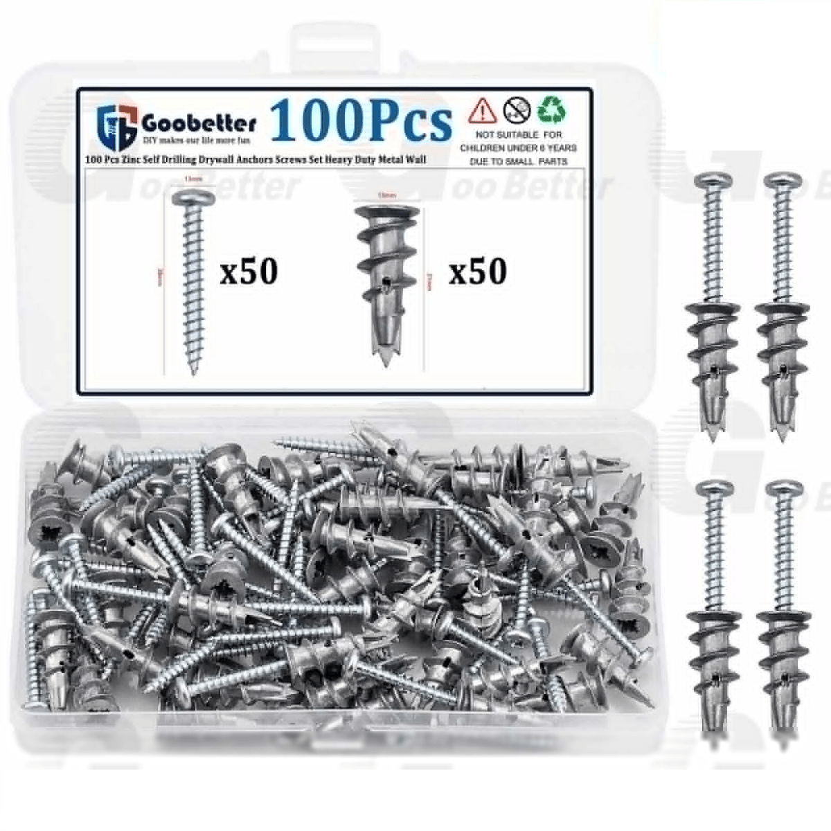 100PCS 10 Self - Drilling Drywall Anchors and Screws Kit Heavy Duty Wall Hanging - HomeDIYer