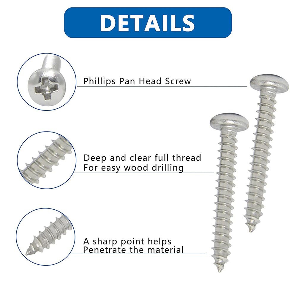620Pcs Stainless Steel Pan Head Tapping Self Wood Screws Assortment Set - HomeDIYer