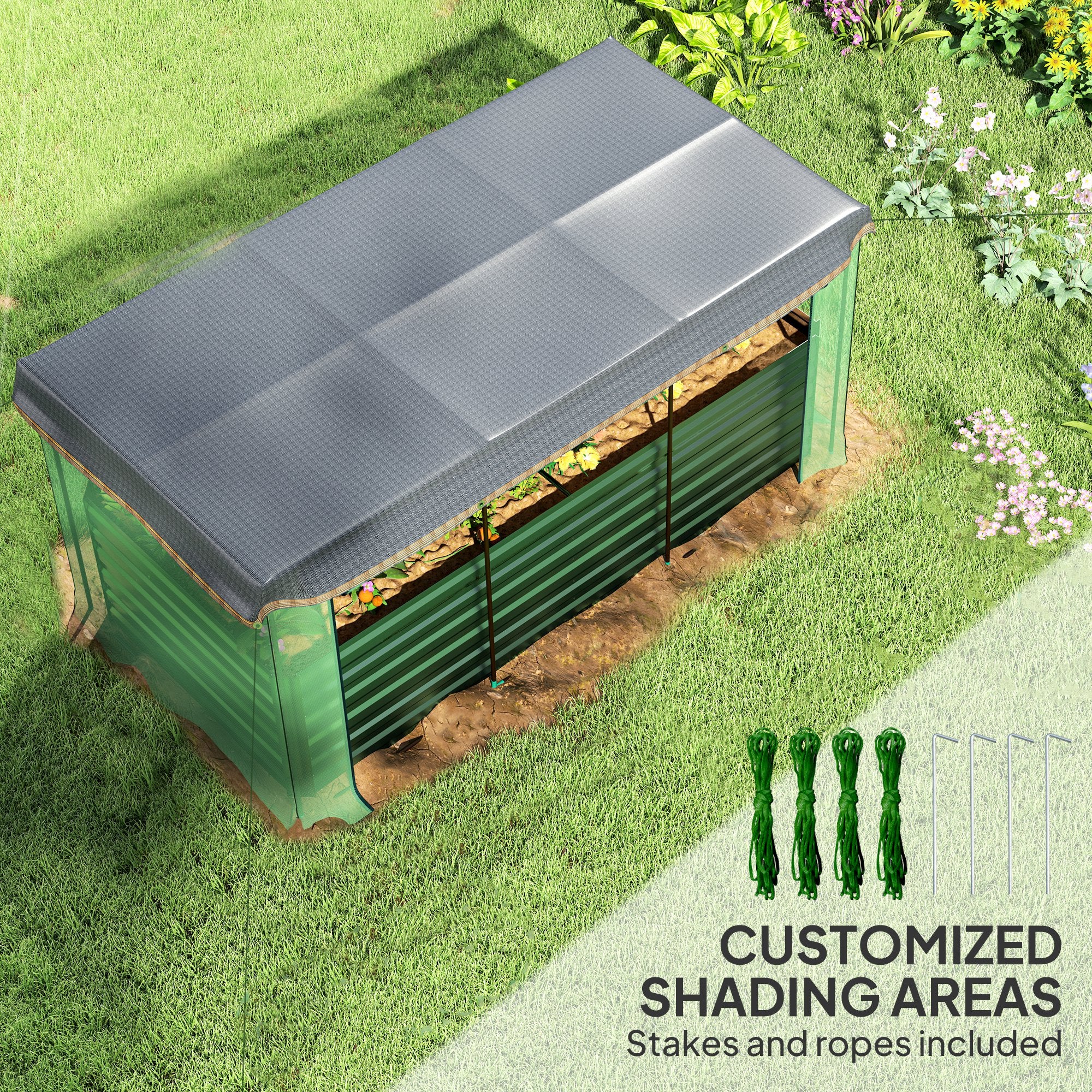 Crop Cage and Shade Cloth with Raised Garden Bed,Galvanized Steel Planter Box