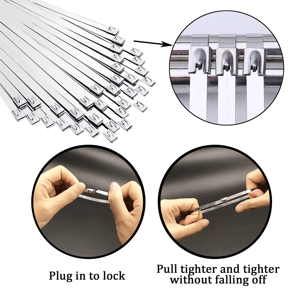 100 PCS Metal Cable Zip Ties Stainless Steel Heavy Duty Self - Locking Cable Ties - HomeDIYer