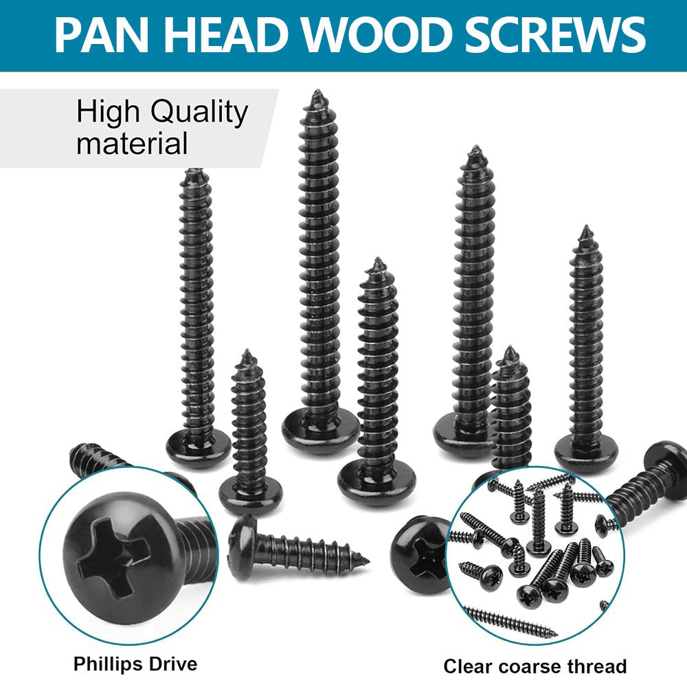450Pcs Black Phillips Pan Head Sheet Metal Screws Self Tapping Wood Screws Set - HomeDIYer