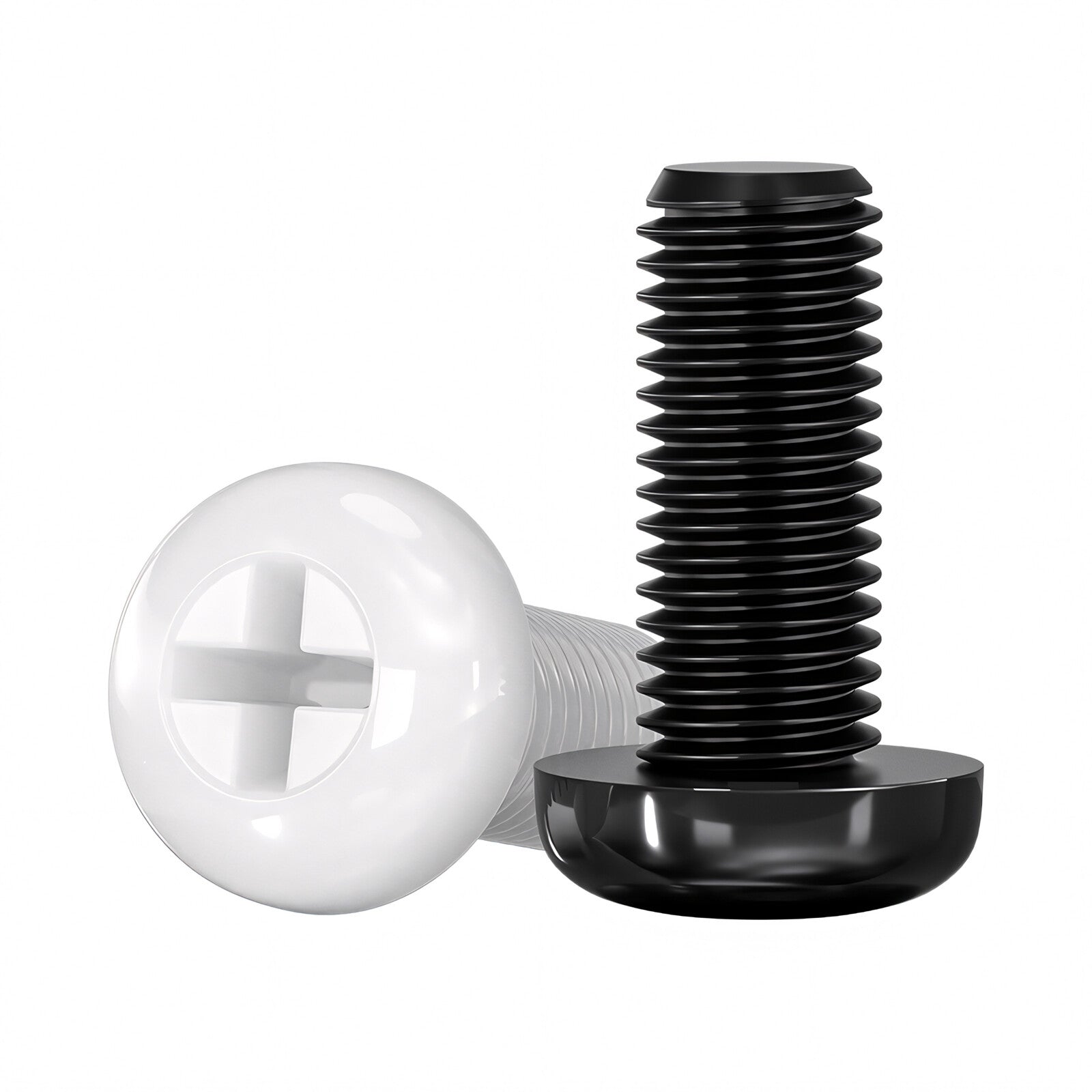 White/Black Nylon Phillips Machine Screws – M2 to M6, Plastic Round Pan Head Bolts