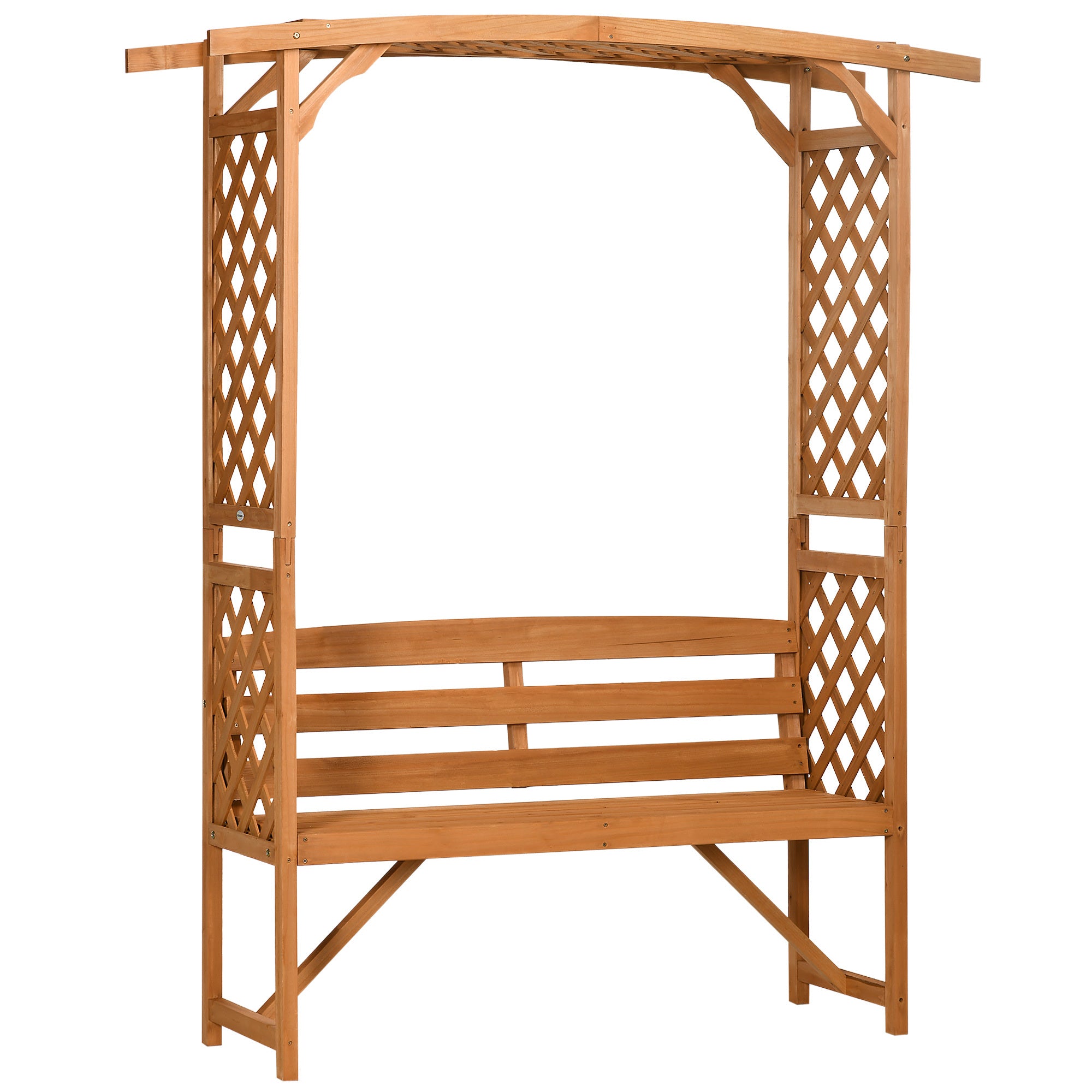 Garden Bench Arbor Arch with Pergola Top & 2 Trellises, 3-Seat Solid Fir Wood, 528 lb Capacity, Brown