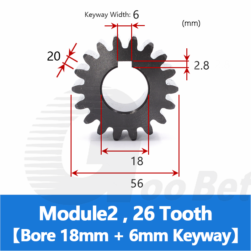 Spur Gear C45 Steel Black Oxided Module 2 Pinion 12-30 Tooth Keyway 10-32mm Flat