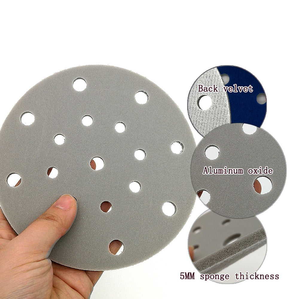 6 Inch （150mm） Hook & Loop Sponge Sandpaper 6 / 9 / 15 / 17 Hole Sanding Discs