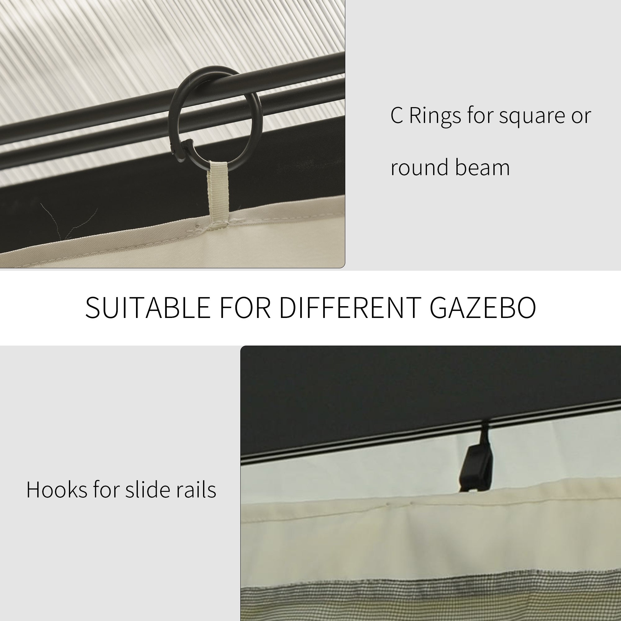 Gazebo Sidewall Curtain Set 10x10 ft, 4-Panel Polyester Replacement Curtains with Hooks & C-Rings for Pergola & Cabana, Beige