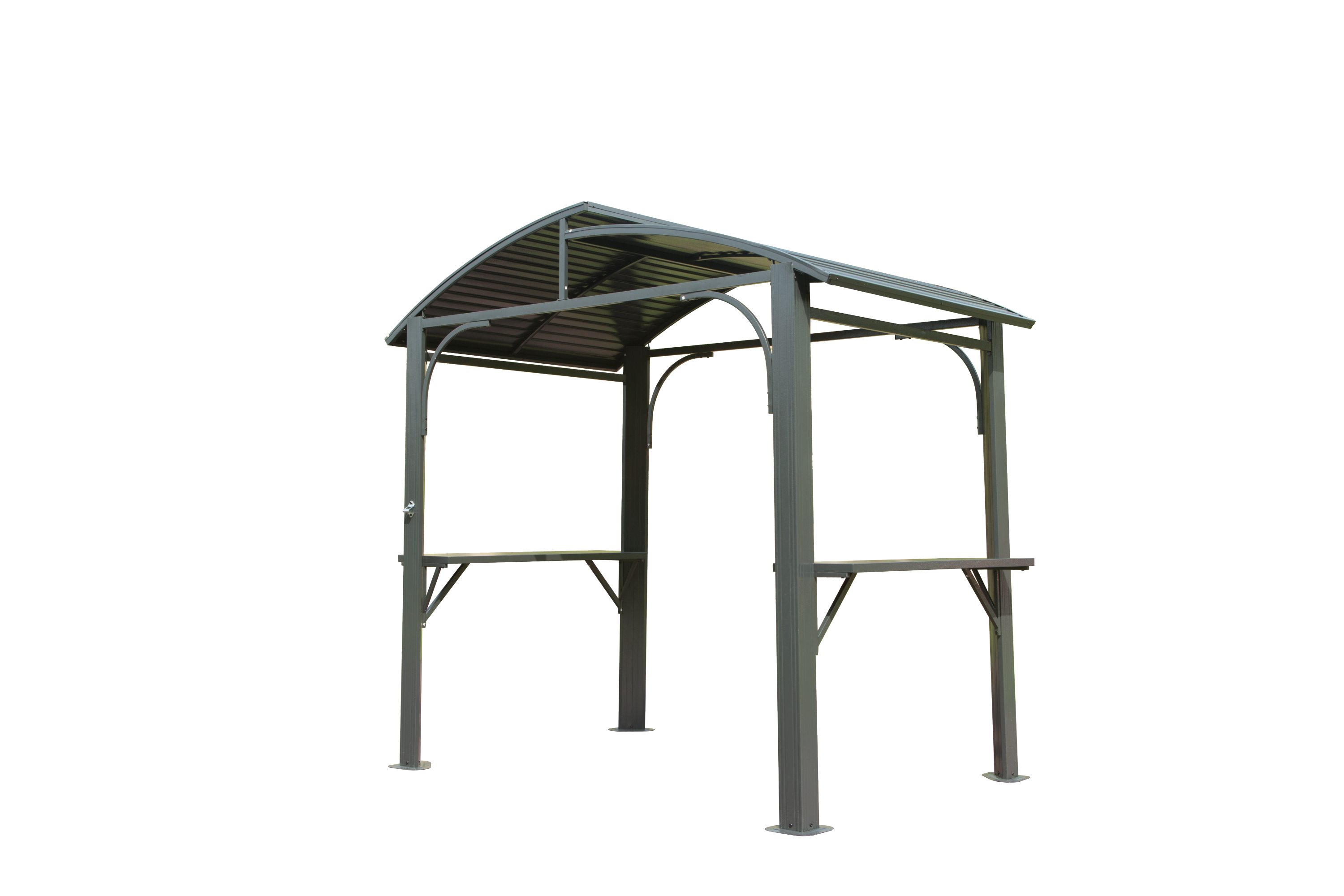 8x5 ft Arc Roof BBQ Grill Gazebo with Double Steel Roof & Side Shelves – Grey