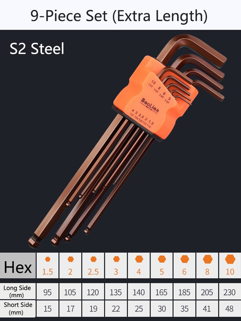 Metric Allen Key Set Hexagon Hex Ball End Wrench 9 Piece Hand Tools 1.5mm - 10mm