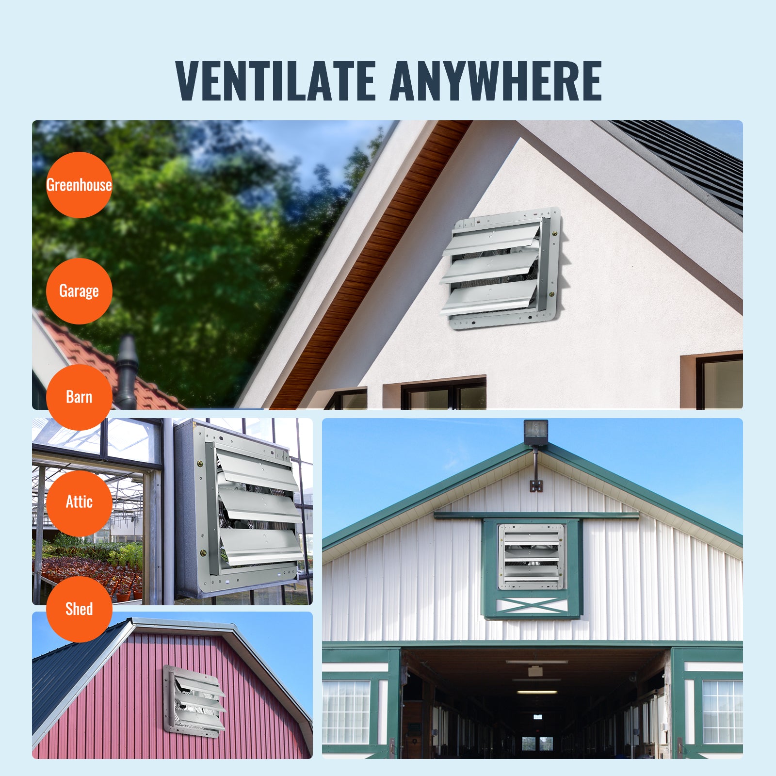 12" Shutter Exhaust Fan – 1000 CFM High‑Speed Wall Mount Attic Fan for Garage, Greenhouse, Shed, Workshop
