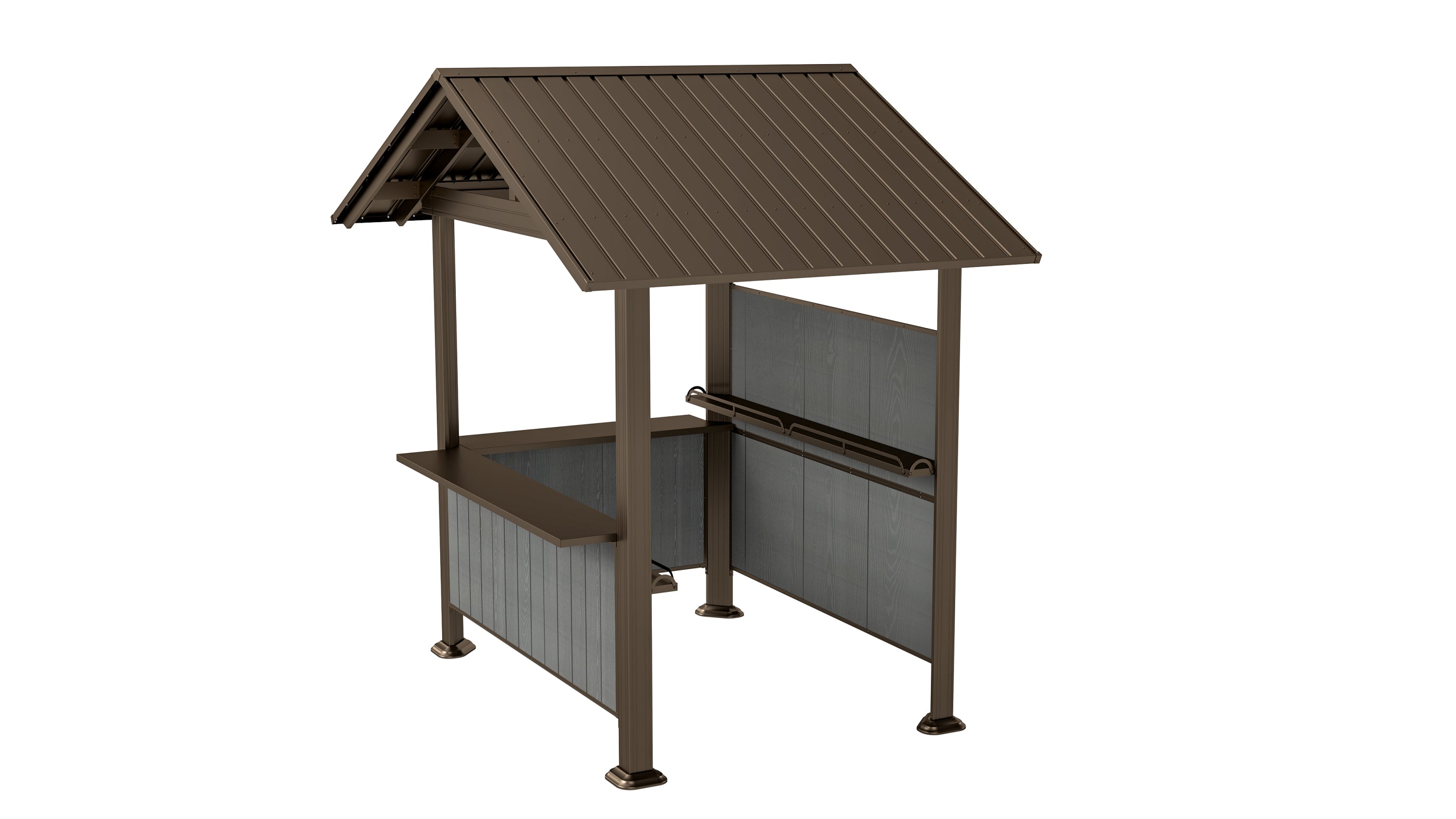 9.4x6.2FT Hardtop Grill Gazebo, Storage Shelves & Resin Shade, Galvanized Steel, Brown | HomeDIYer