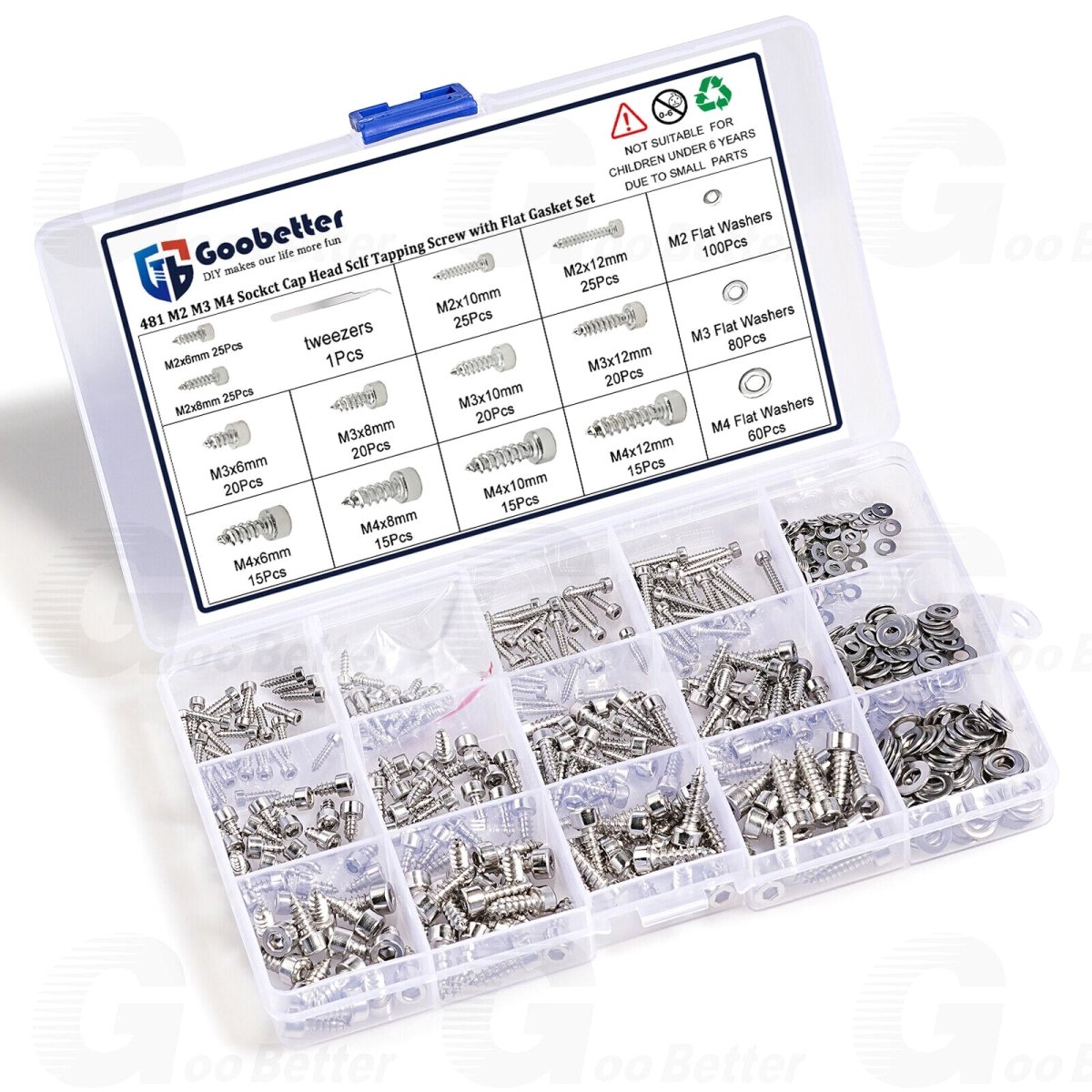 481Pcs M2 M3 M4 Sockct Cap Head Sclf Tapping Screw with Flat Gasket Set - HomeDIYer