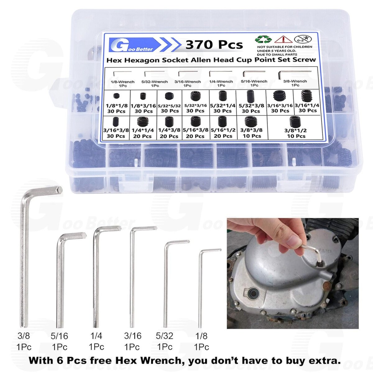370pcs Black Allen Head Socket Hex Grub Screw Set Screw Assortment Kit Allen Key - HomeDIYer