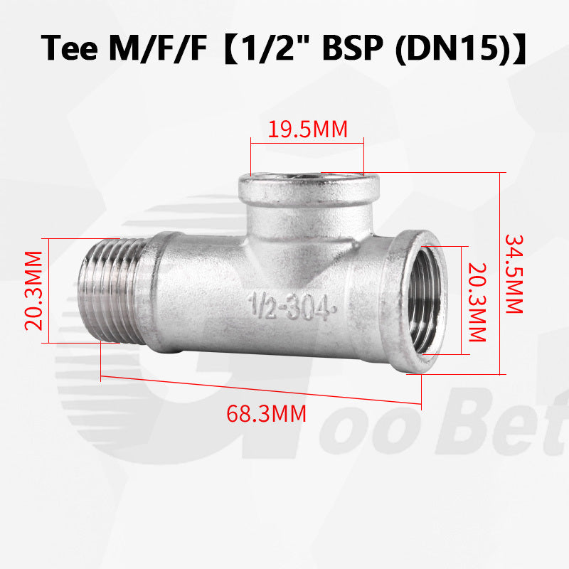 304 Stainless Steel BSP Pipe Fittings — Tee, Cross & Reducing Connectors 1/8"–2"
