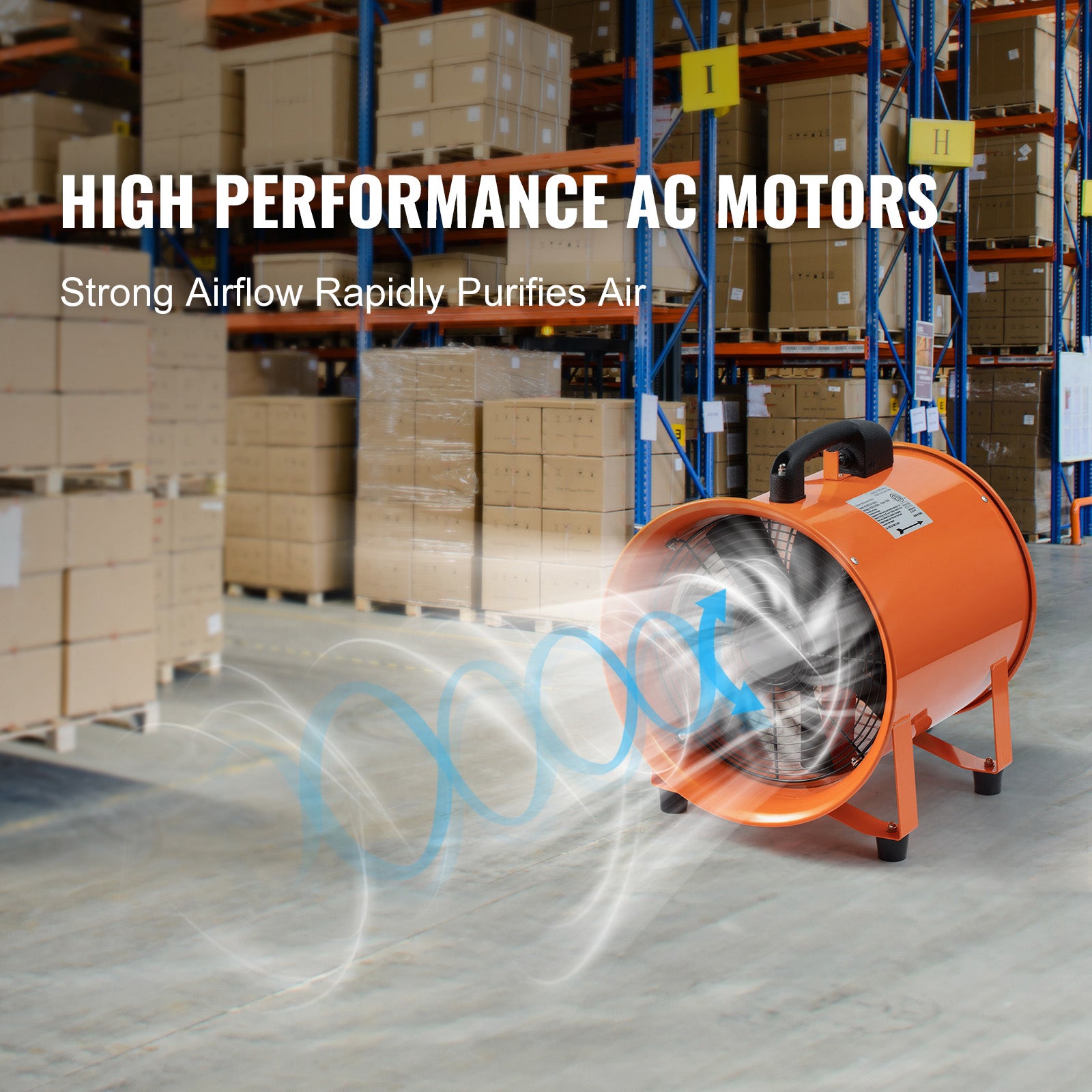 Portable Ventilator, 10 inch Heavy Duty Cylinder Fan with 16.4ft Duct Hose, 380W Strong Shop Exhaust Blower 1893FM, Industrial Utility Blower for Sucking Dust, Smoke, Smoke Home/Workplace