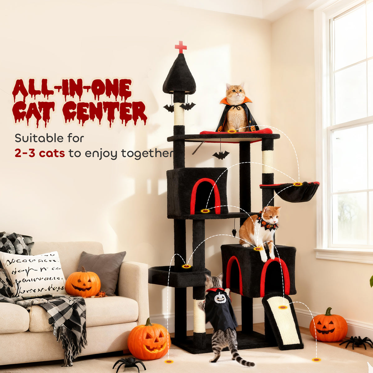 Gothic Cat Tree 77.6-Inch with 2 Condos & Sisal Scratching Posts