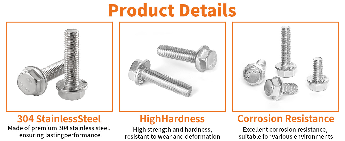 M6 (6mmφ) FLANGED HEXAGON HEAD BOLTS FLANGE HEX SCREWS A2-70 STAINLESS STEEL