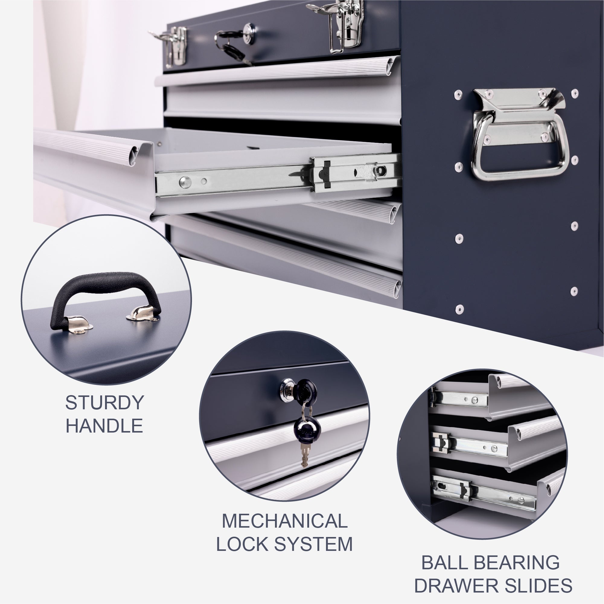 21" Professional Antique Grey Steel Tool Box | 4 Ball-Bearing Drawers