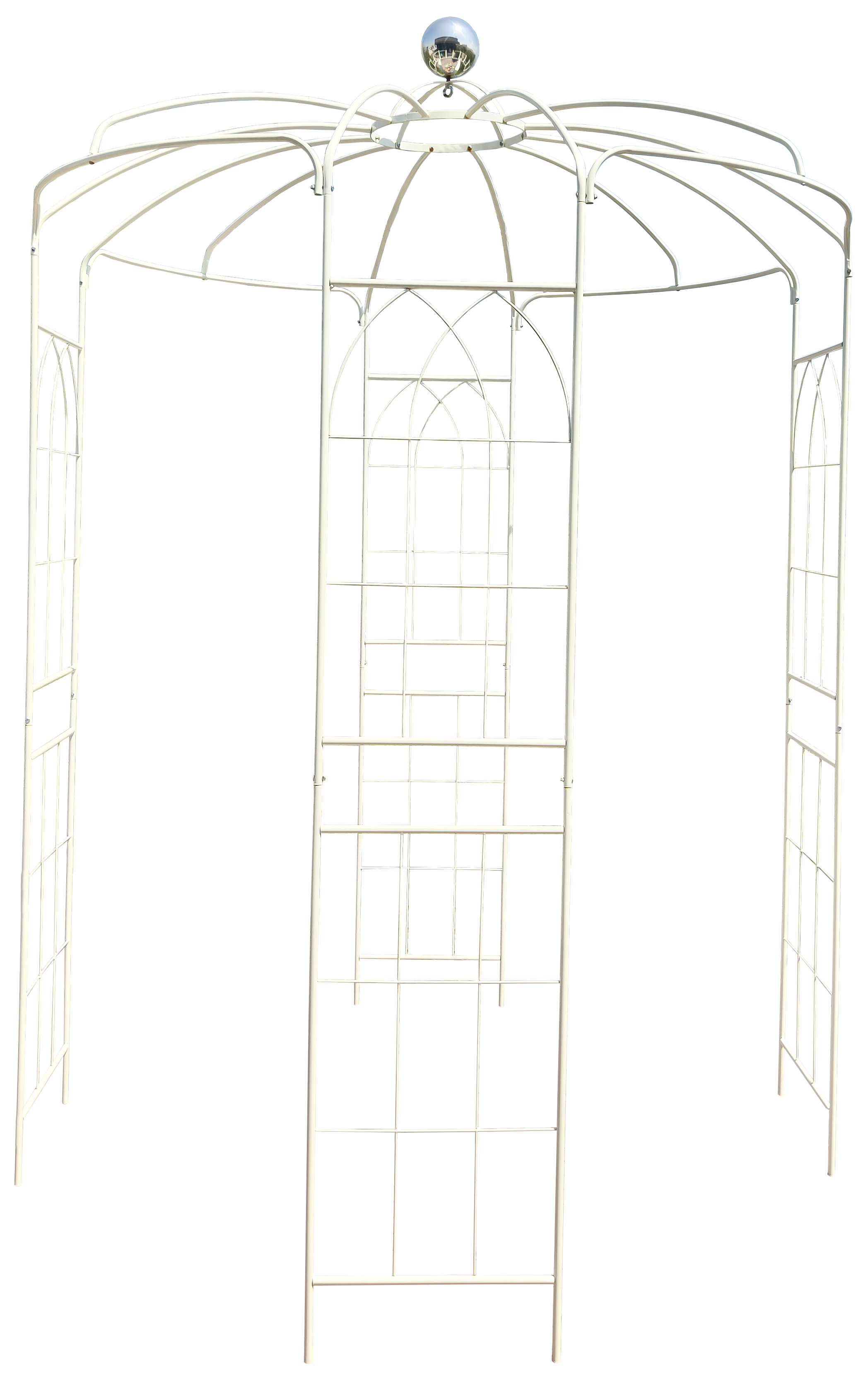 Metal Garden Arch Iron Garden Arbors Gazebo Dia 81.3'' x 114.2'' High Birdcage Shape Pergola Pavilion for Wedding Ceremony Cream White