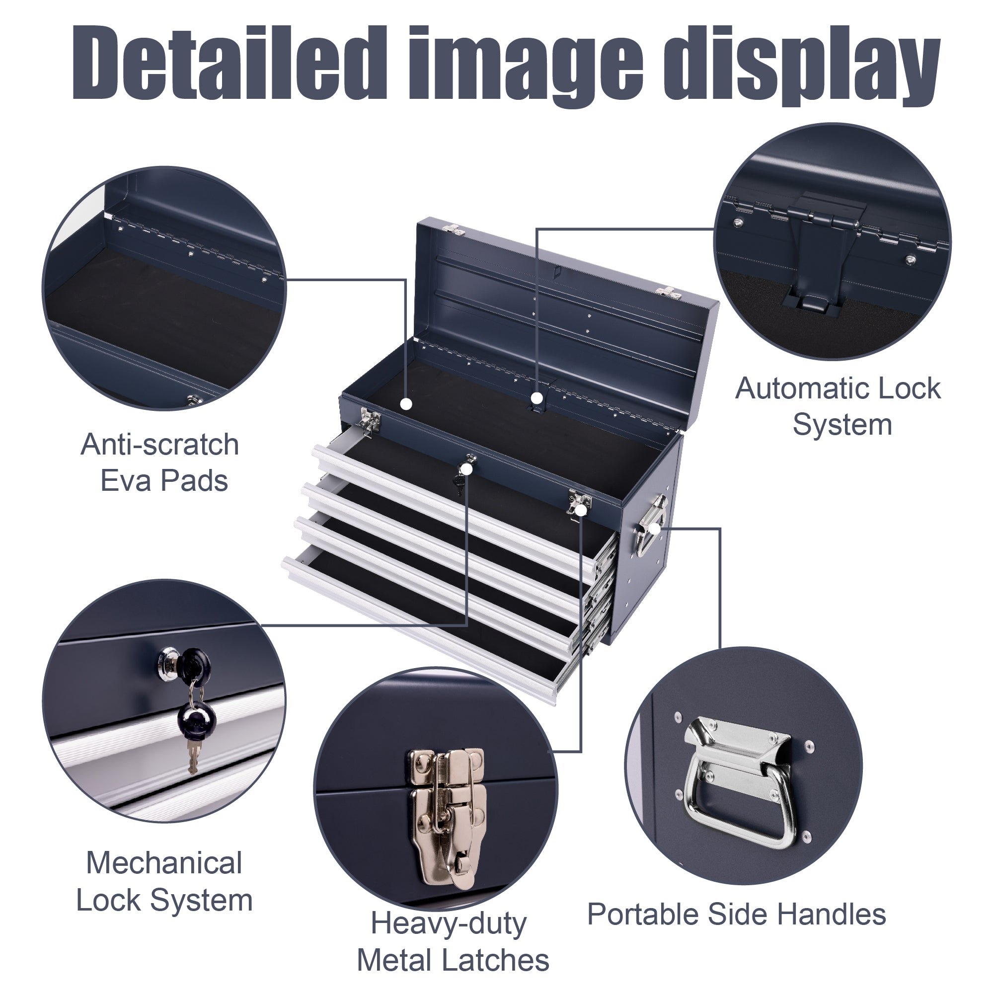 21" Professional Antique Grey Steel Tool Box | 4 Ball-Bearing Drawers