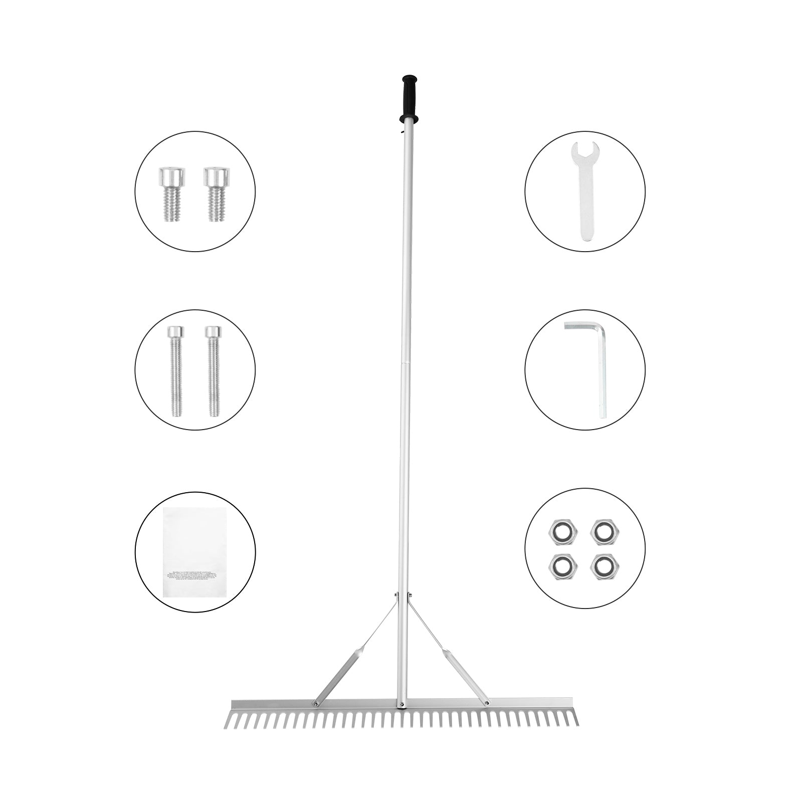 Landscape Rake, 36" Head Aluminum Landscape Rake, Lake Weed Rake with 75" Long Handle, for Loosening Soil, Lawn Care, Weeding Lake, Garden, Pond