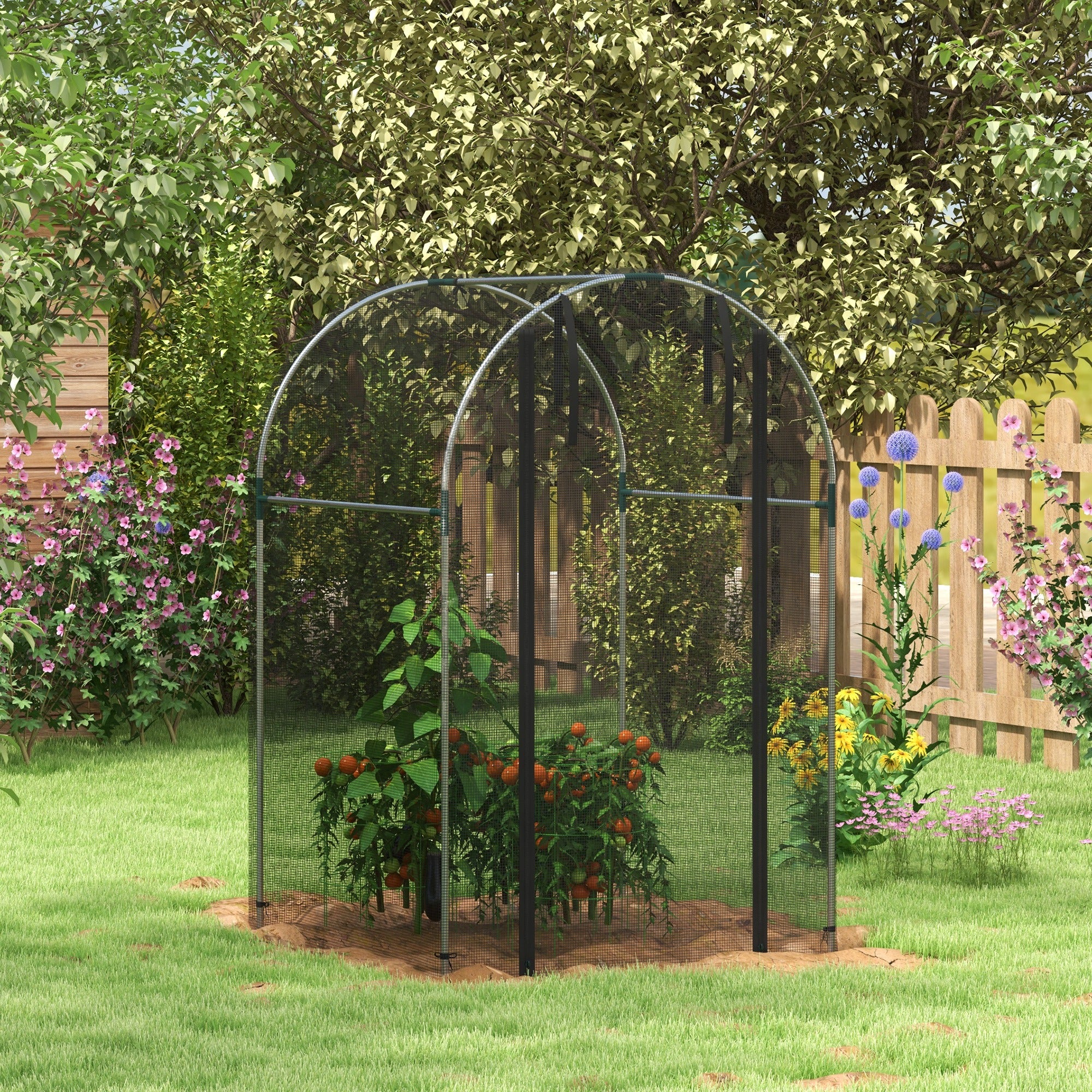 4' x 4' Crop Cage, Plant Protection Tent with Zippered Door and Galvanized Steel Frame, Fruit Cage Netting Cover for Garden, Yard, Lawn, Black