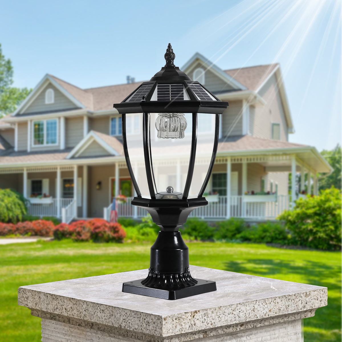 Solar Outdoor Lantern 20" Black Aluminum Vintage LED Garden Path Light