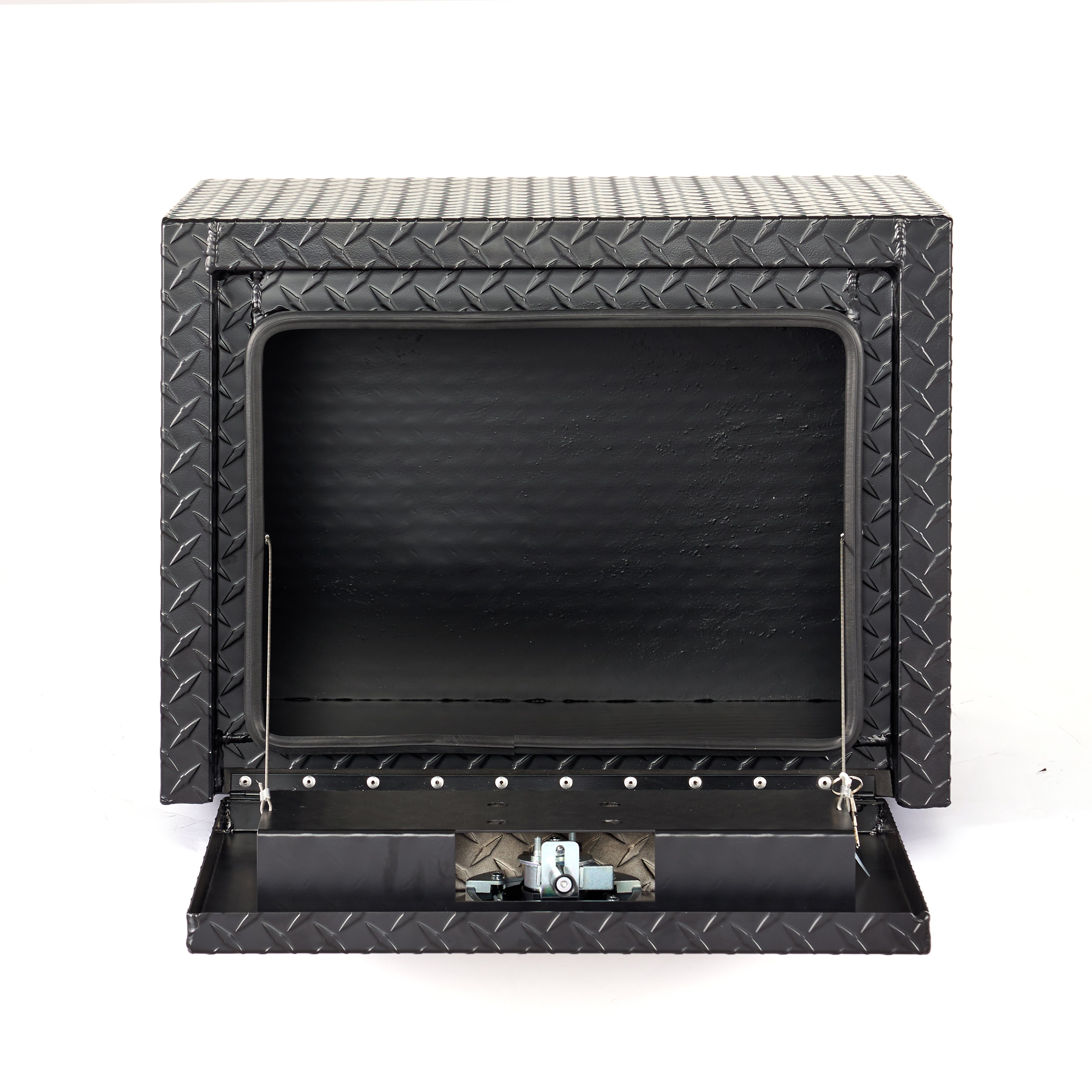 24" Aluminum Underbody Truck Tool Box — Matte Black Diamond Plate, Waterproof & Lockable, Ideal for Pickup, ATV, RV