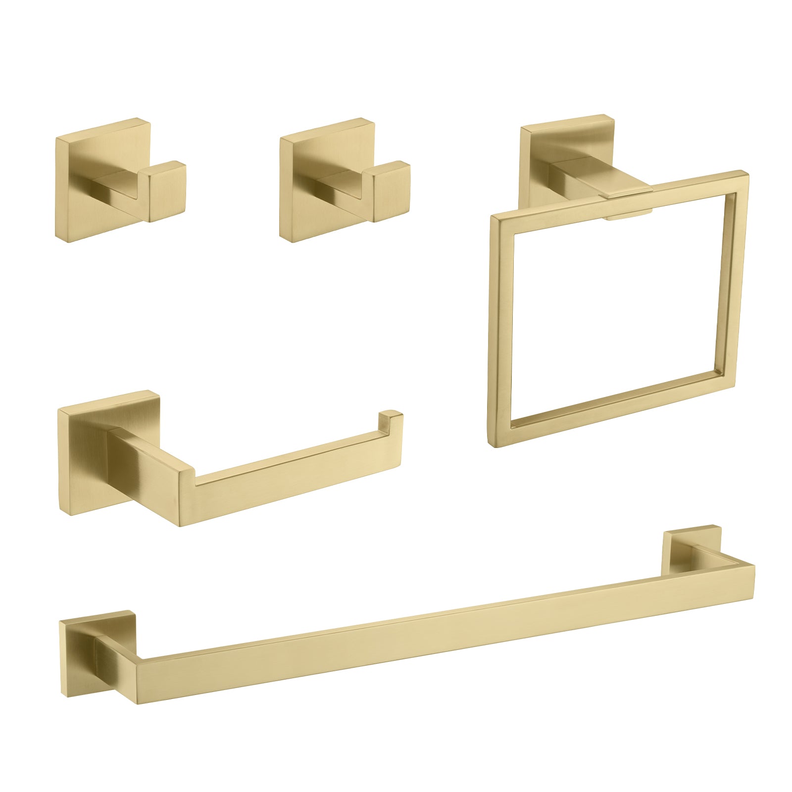 Brushed Gold 5-Piece SUS304 Bathroom Hardware Set – Towel Bar, Ring, Hooks & TP Holder, Modern Rustproof