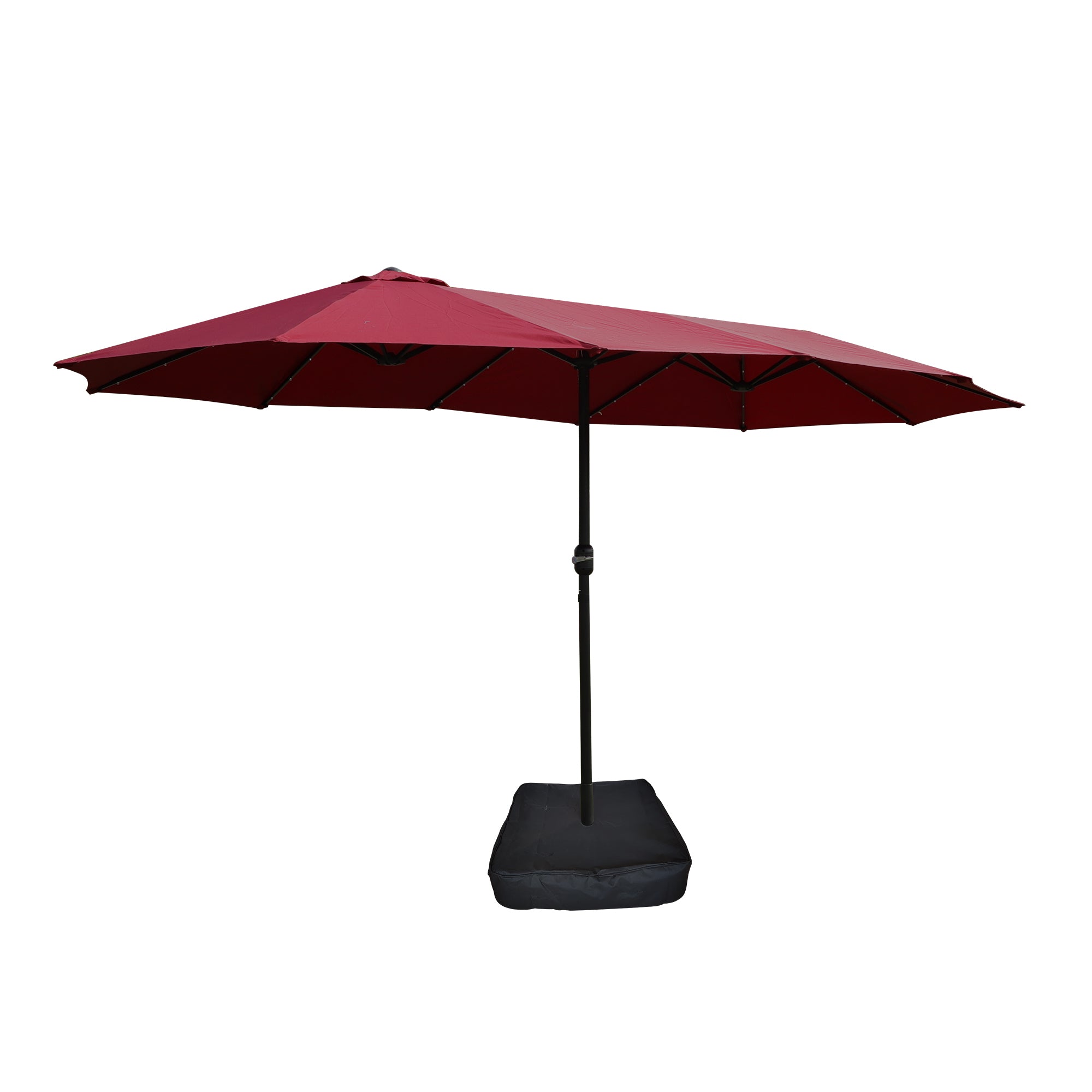 15x9 Ft Double-Sided Rectangular Patio Umbrella with 48 LED Lights & Base, Red