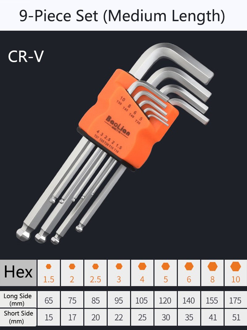 Metric Allen Key Set Hexagon Hex Ball End Wrench 9 Piece Hand Tools 1.5mm - 10mm