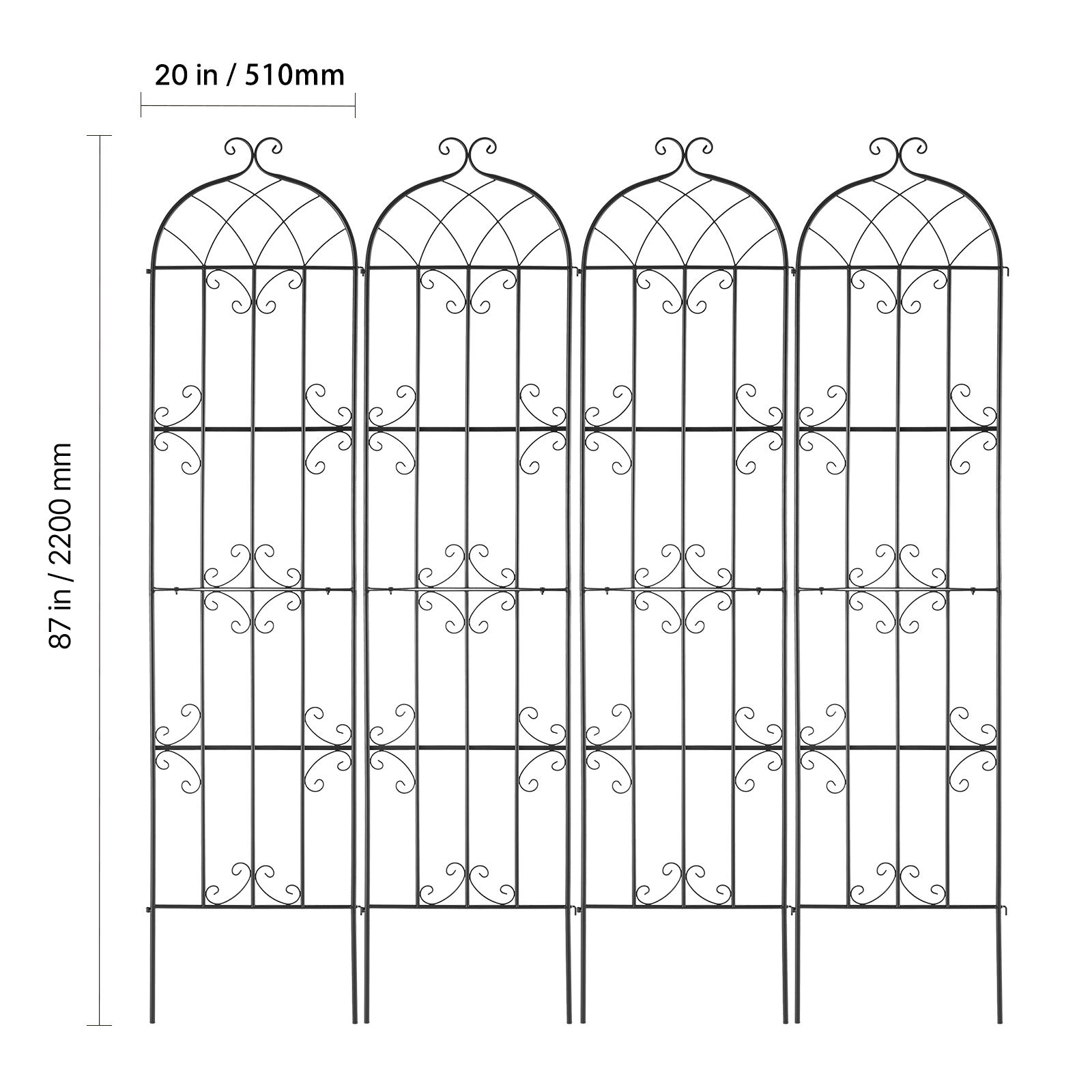 4 Packs Metal Garden Trellis for Climbing Plant Support 87x20 in Rustproof