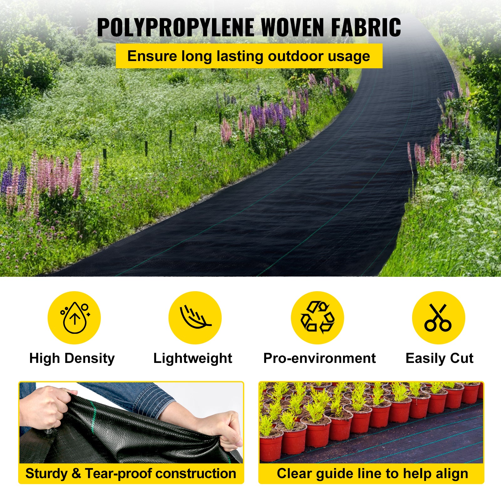 6ft x 300ft Premium 3.2oz Woven Weed Barrier Landscape Fabric — Heavy‑Duty Ground Cover for Flower Beds & Underlayment Black